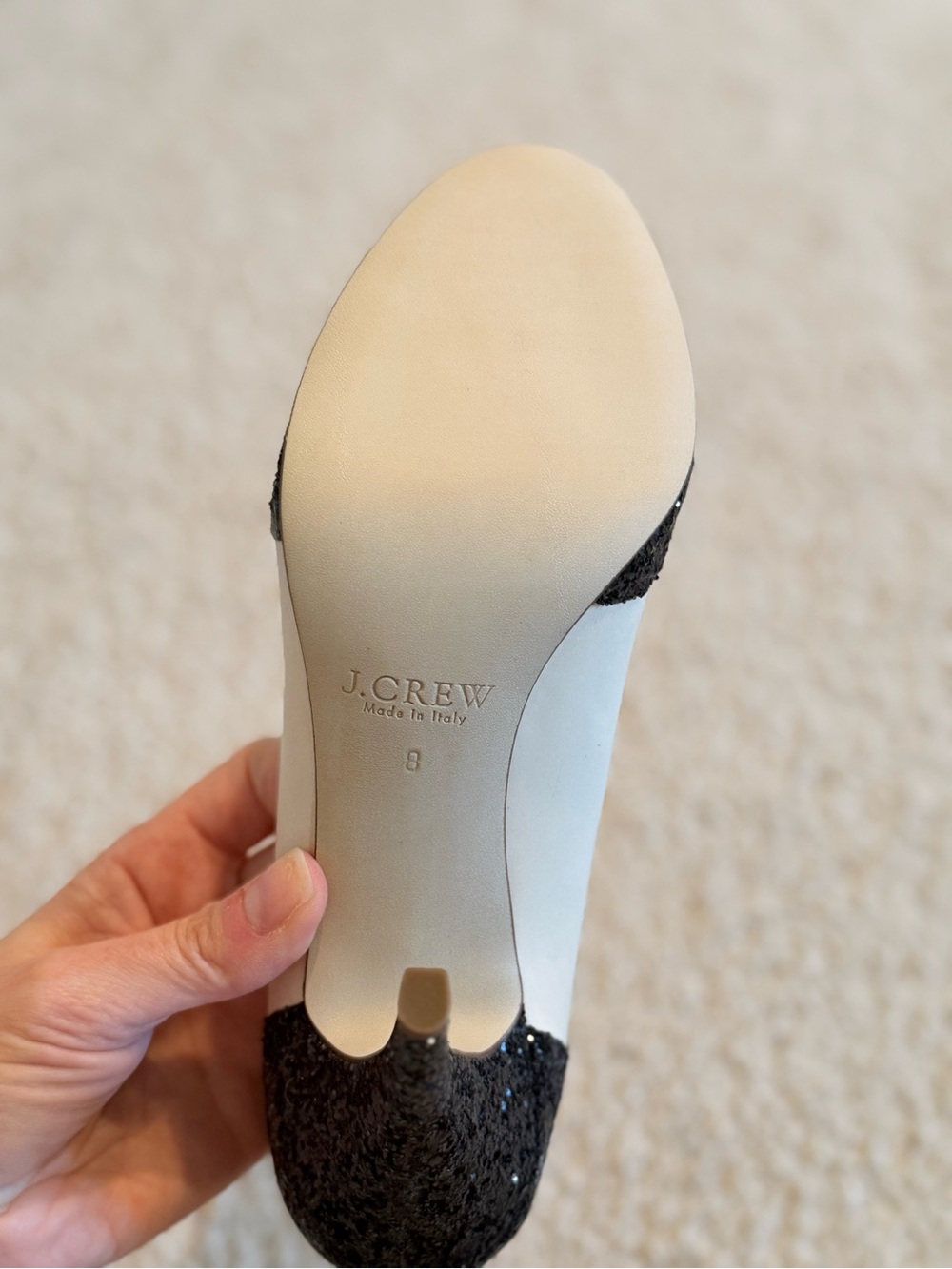 J. Crew Black Glitter and White Leather Tuxedo Cap-Toe Pumps - Picture 6 of 7